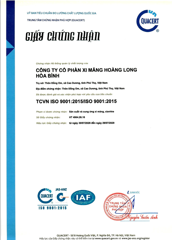 Giấy chứng nhận Hệ thống quản lý chất lượng ISO 9001:2015